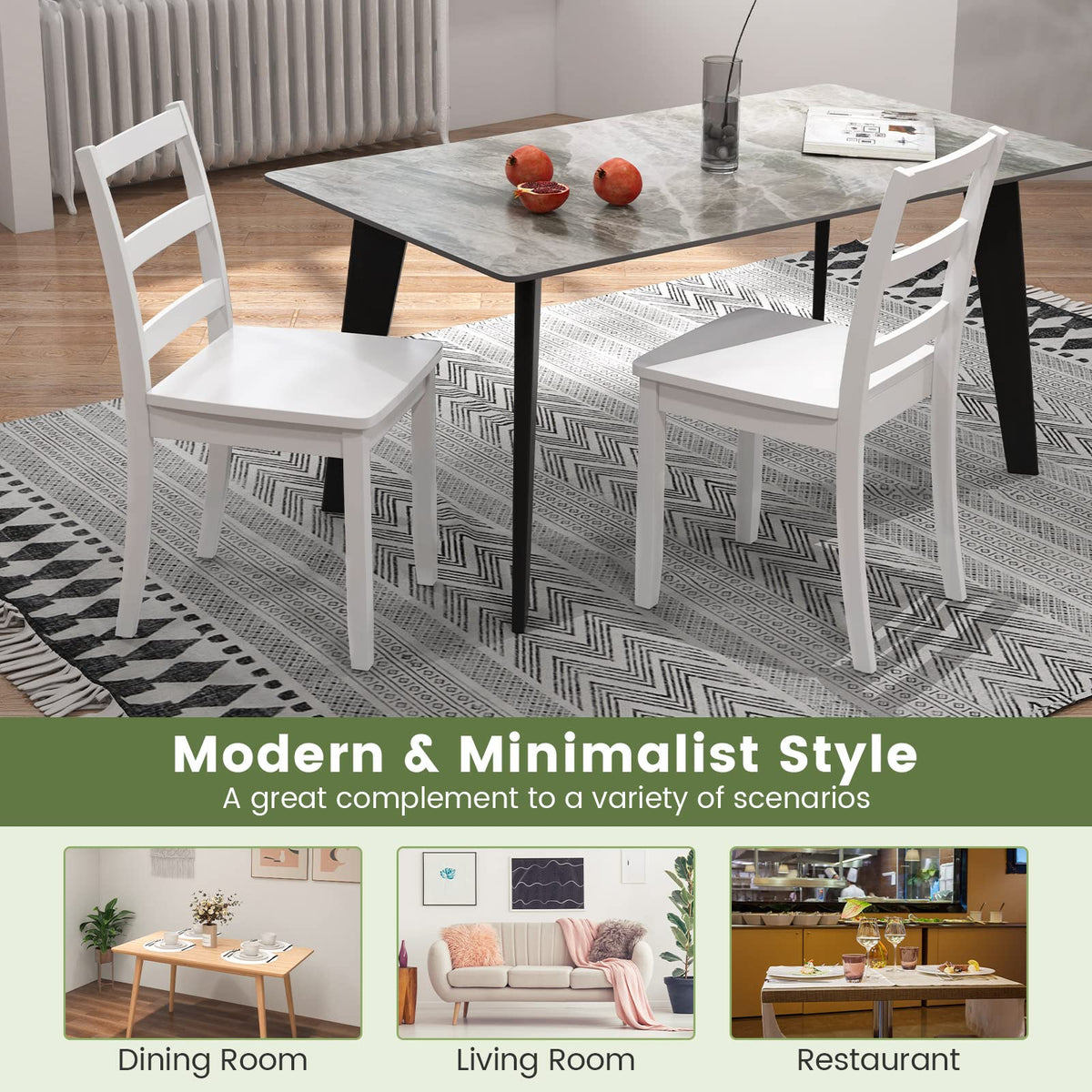 Wood Dining Chairs, White - Goflame