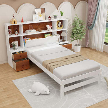 Goflame Twin Bed Frames with Headboard and Drawer