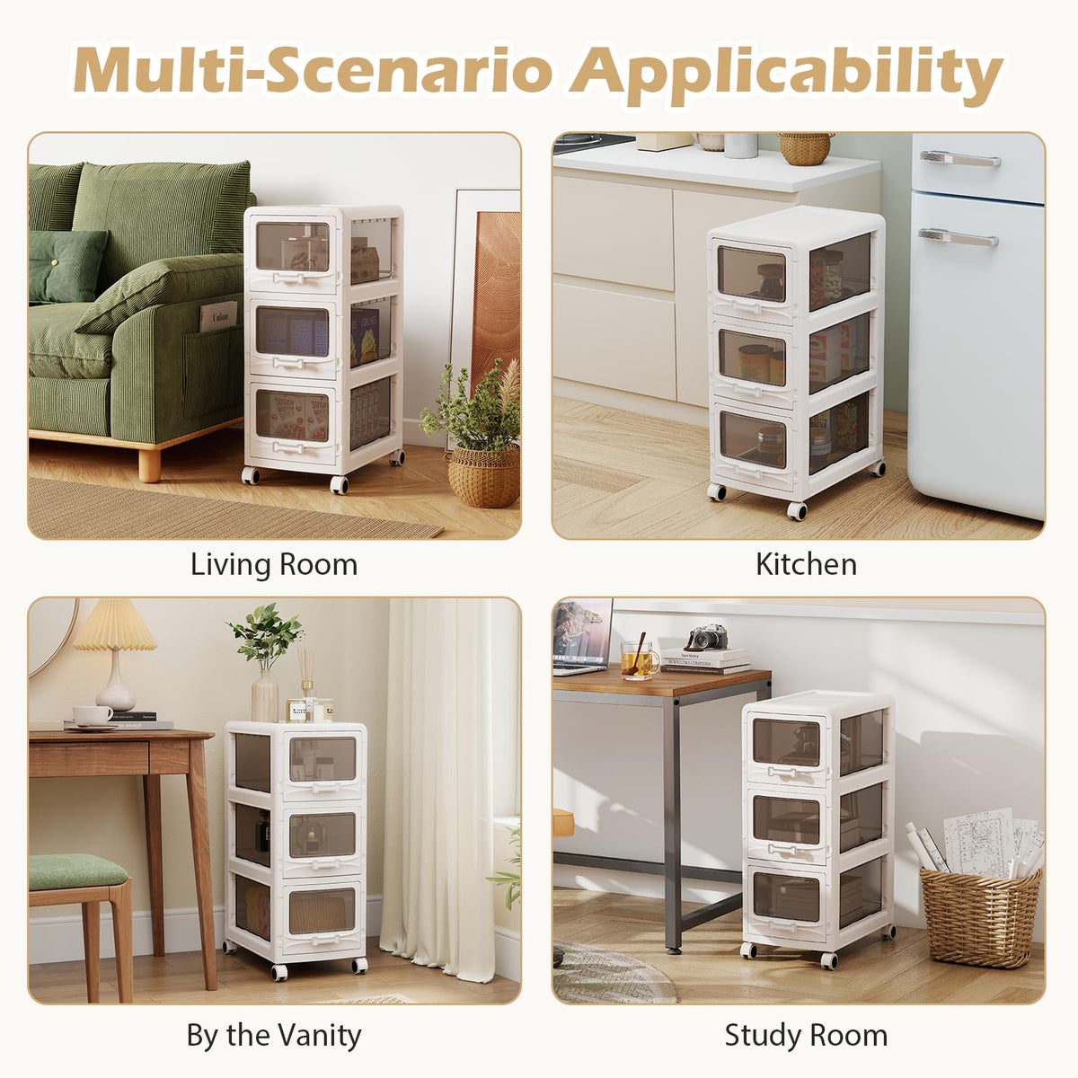Goflame 3/4/5-Tier Plastic Drawer Storage Organizer Rolling Cart with Drawers & Lockable Wheels