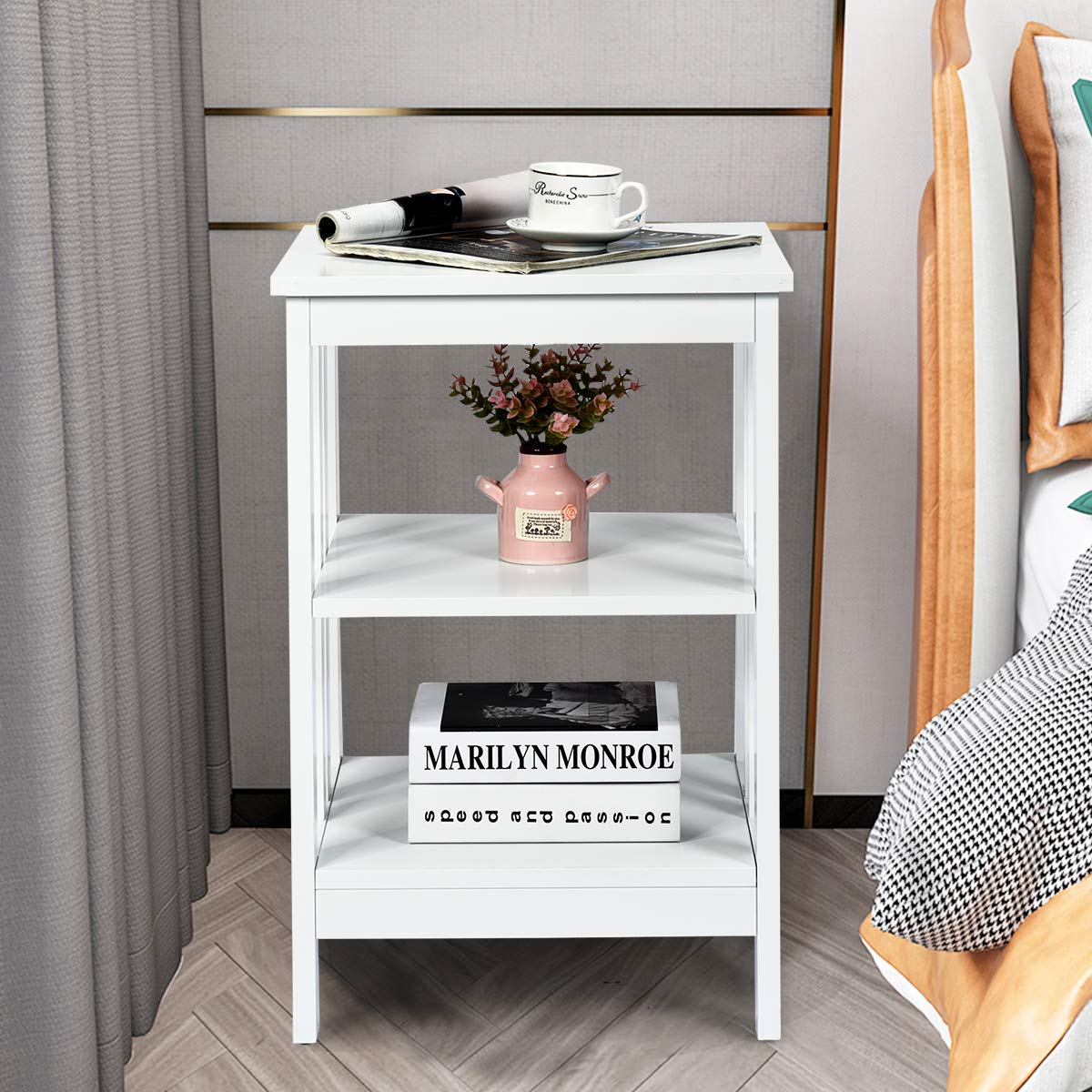 Goflame Nightstand 3-Tier Sofa Side Table W/Reinforced Bars and Stable Structure