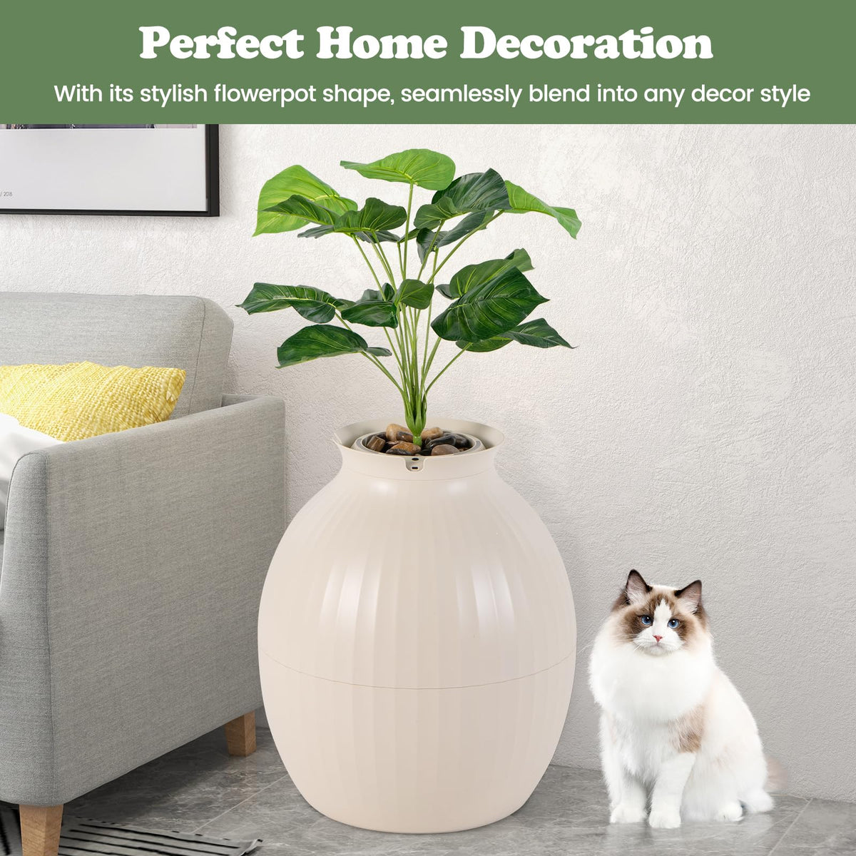 Goflame Cat Litter Box Plant - Hidden Litter Box Furniture with Lights