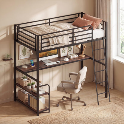 Goflame Twin Loft Bed with Desk & Charging Station