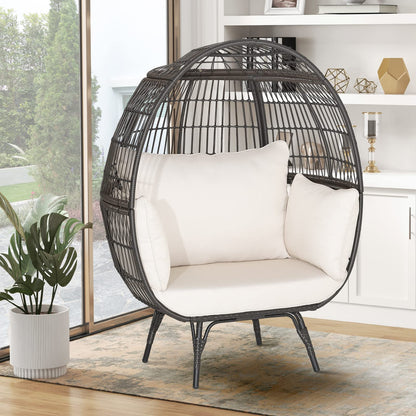 Goflame PE Rattan Egg Chair - Oversized Hammock Chair with Thick Cushions & Sturdy Metal Frame