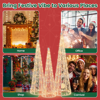 GOFLAME Set of 3 Lighted Christmas Cone Trees