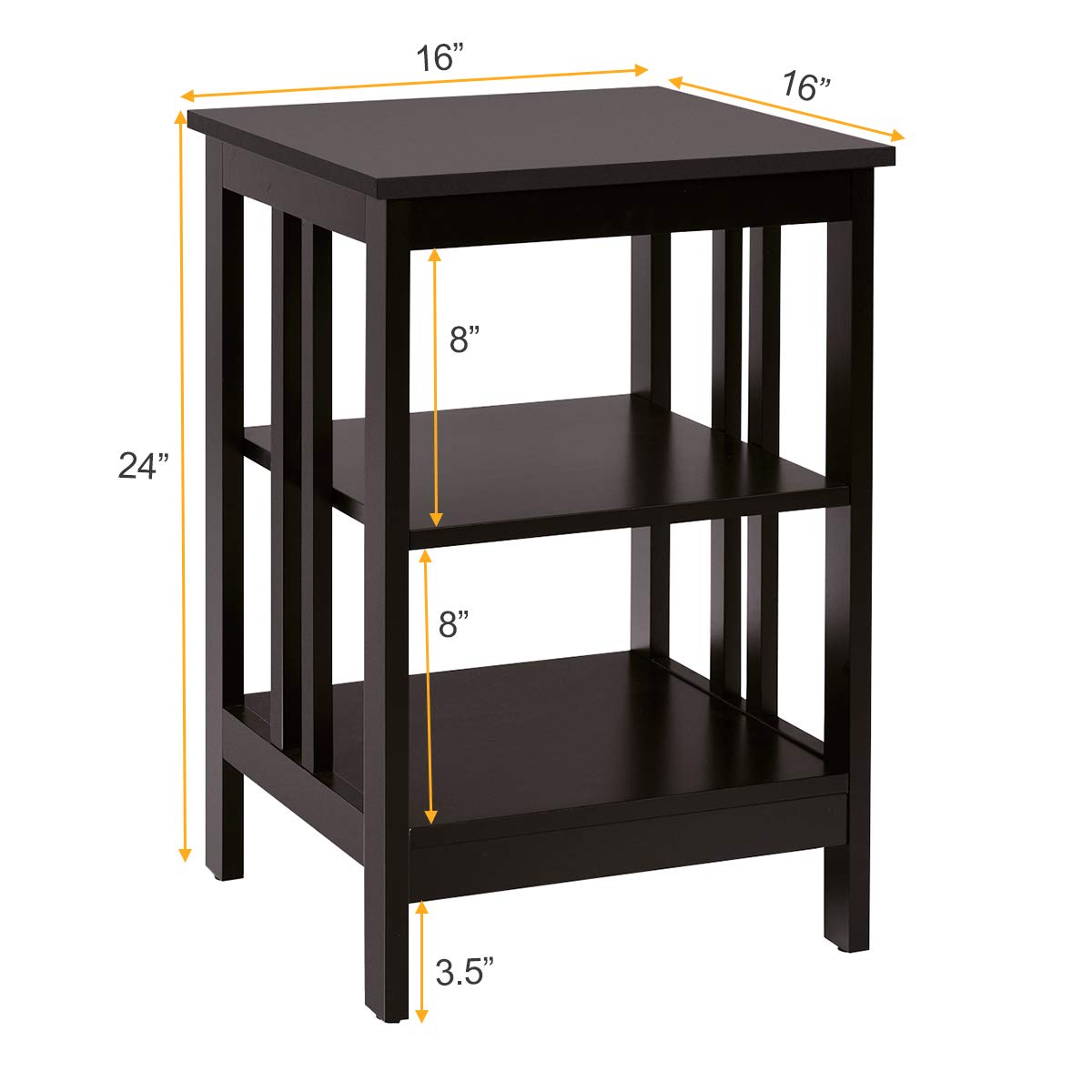 Goflame Nightstand 3-Tier Sofa Side Table W/Reinforced Bars and Stable Structure