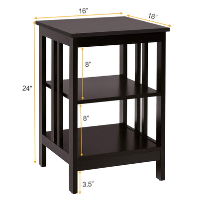 Goflame Nightstand 3-Tier Sofa Side Table W/Reinforced Bars and Stable Structure