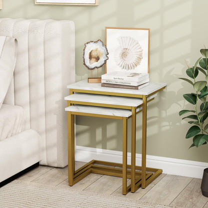 Goflame Nesting Coffee Table Set of 3 Stackable Square End Table w/Faux Marble Tabletop & Heavy-Duty Metal Frame