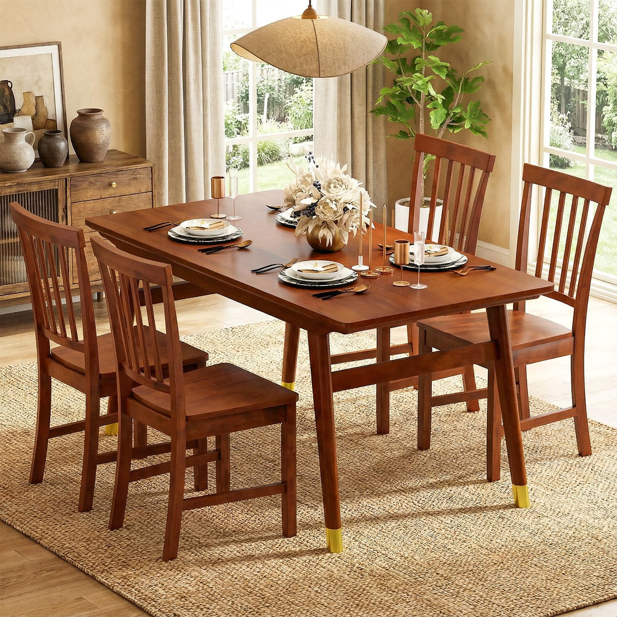Goflame Set of 4/ 2 Dining Room Side Chair w/High Slat Back, Wood Legs
