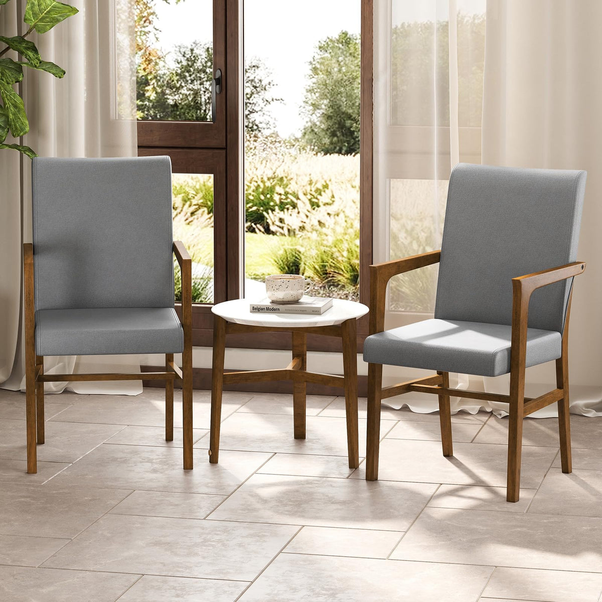 Goflame Mid Century Modern Dining Chairs Set of 2/4 with High Back, Solid Wooden Frame & Soft Cushion