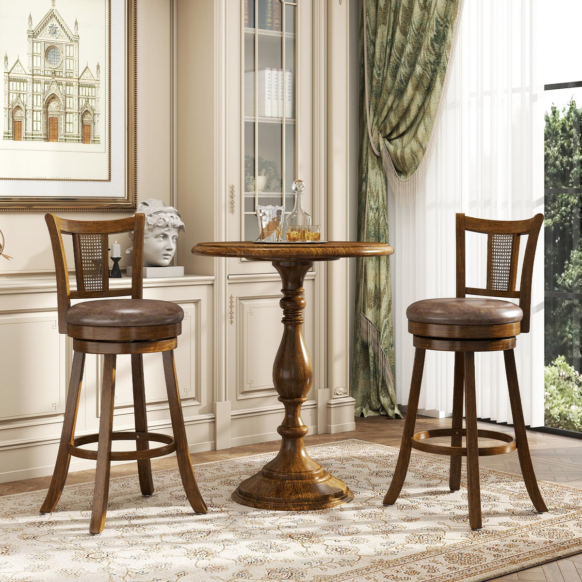 Goflame 30" Upholstered Leathaire Farmhouse Barstools for Kitchen Island Dining Room Pub