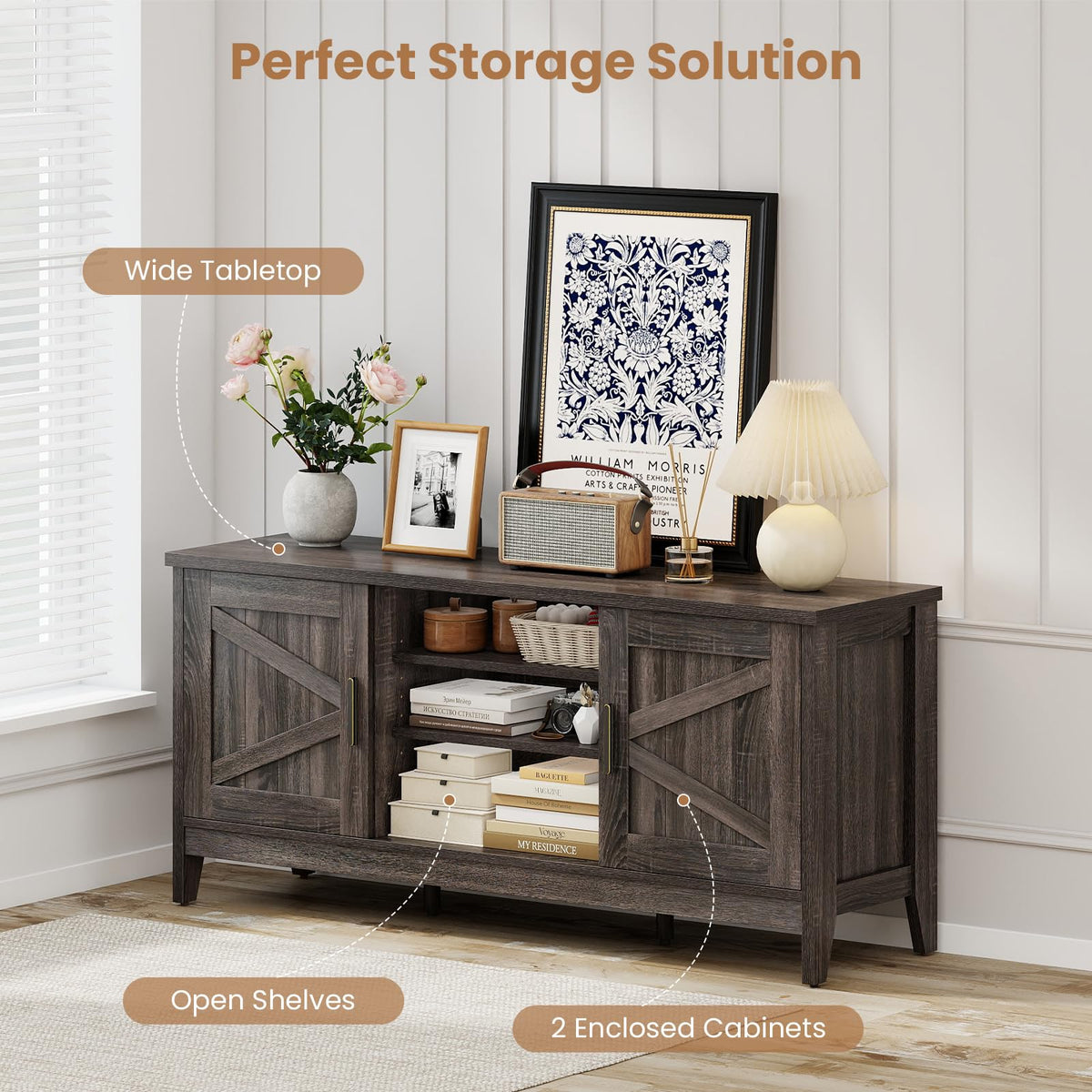 Goflame Farmhouse TV Stand for TVs up to 65"