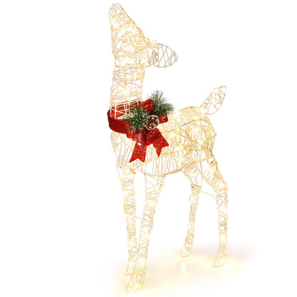 Goflame Christmas Pre-Lit Reindeer, Lighted Baby Deer w/ 50 Warm White LED Lights & Red Bow