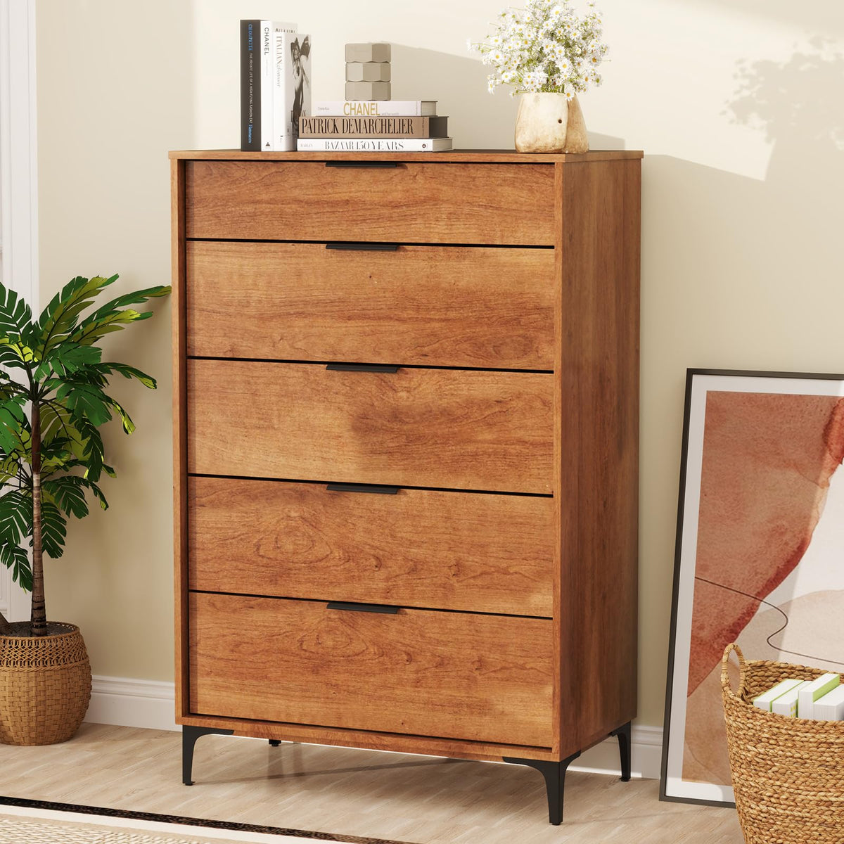 Goflame Wooden Storage Cabinet with Anti-Tip Kit & Sturdy Metal Legs