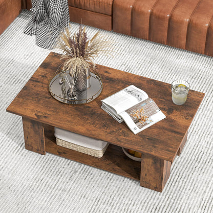 Goflame Rectangle Wood Center Table, 41" L 2-Tier Large Modern Tea Table w/Open Compartment
