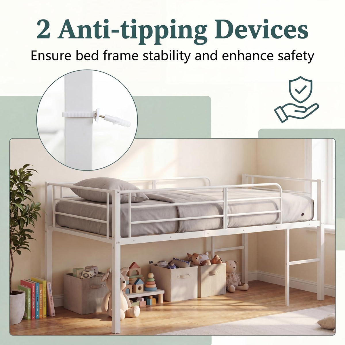 Goflame Twin Low Loft Bed | Metal Bed Frame with 21.5" H Under-Bed Space
