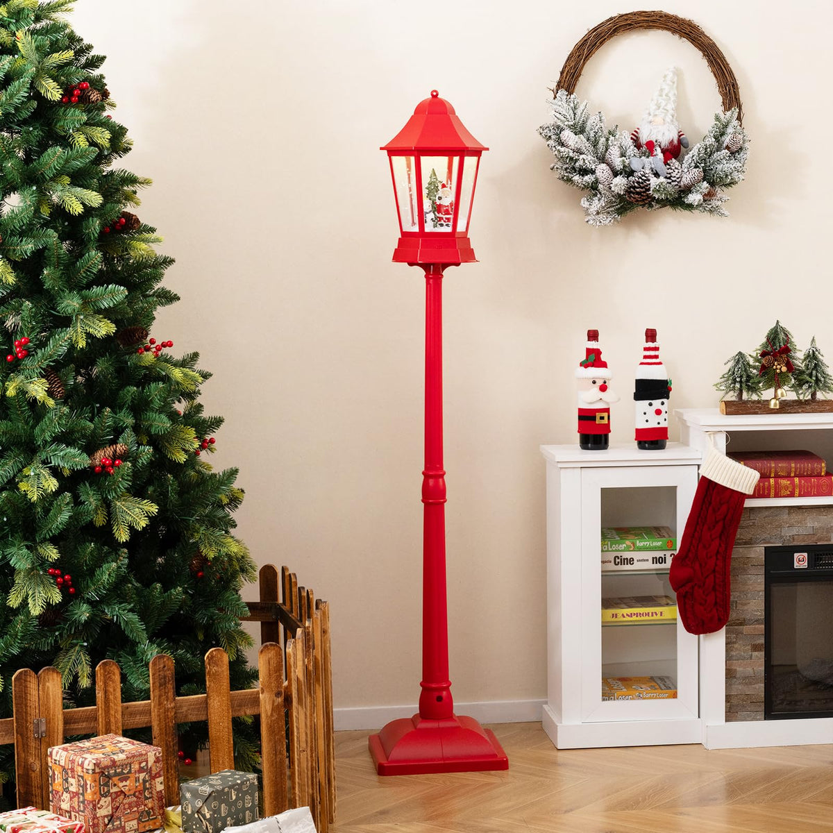 Goflame 5.3 Ft Christmas Snowy Street Lamp | 2-in-1 Musical Lamp Post & Snow Globe Lantern
