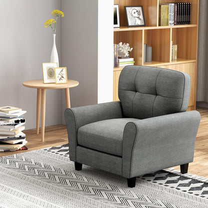 Goflame Modern Mid-Century Accent Chair - Linen Living Room Chair with Tufted Back, Grey