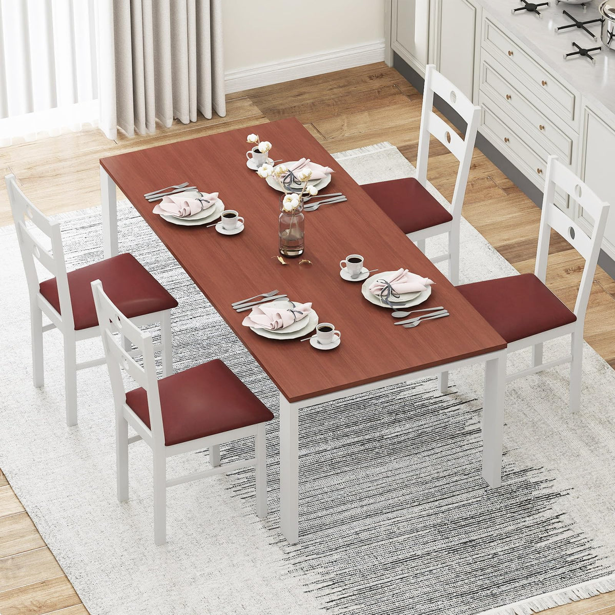 Goflame PU Leather Upholstered Kitchen Chairs w/Hollowed Backrest & Padded Seat