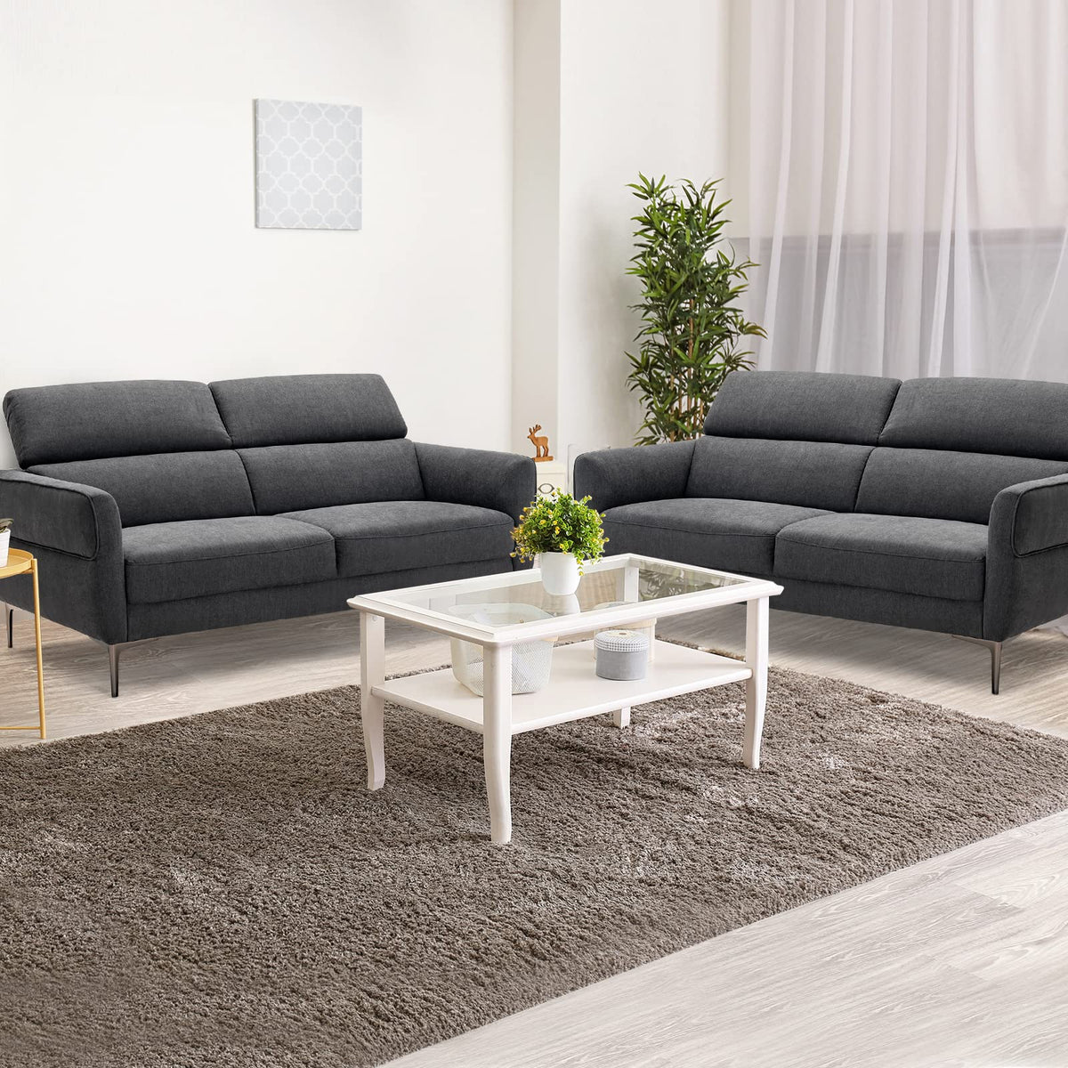 Goflame Couch, Upholstered Loveseat with Lift-up Headrest and Metal Legs