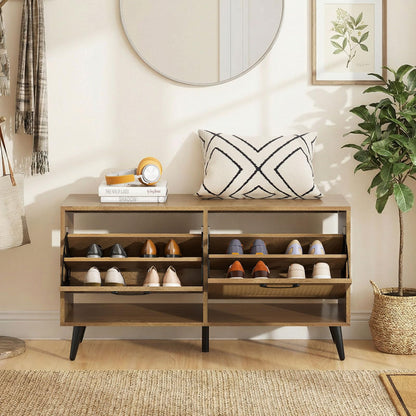 Goflame Rattan Shoe Cabinet with 2 Flip Drawers