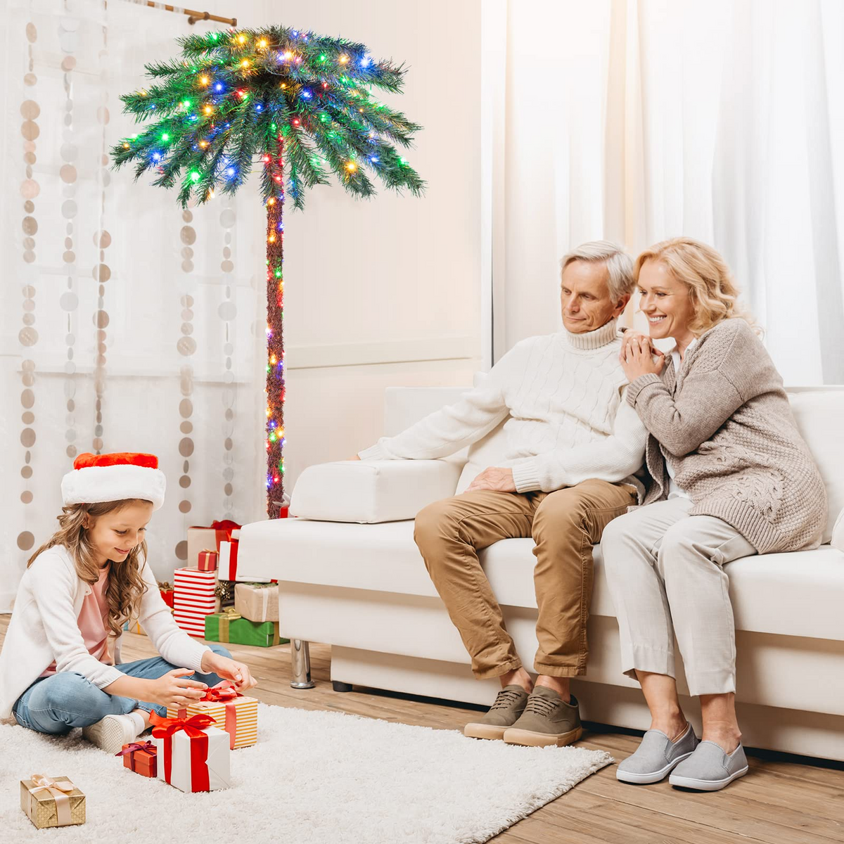 Goflame 6 FT Pre-Lit Artificial Christmas Tree, Lighted Xmas Palm Tree W/ 210 Multi-Color LED Lights - GoflameUS