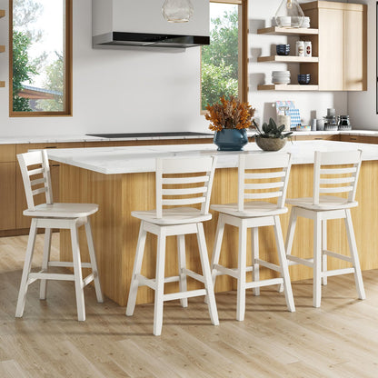 Goflame Wood Bar Stools, Swivel Counter Height Bar Stools with Slatted Hollow Back & Ergonomic Contoured Seat
