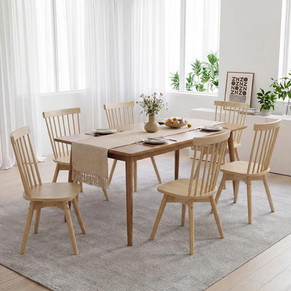 Goflame Windsor Mid Century Rubber Wood Kitchen Chairs with Swivel Seat & Spindle Back (2/4)