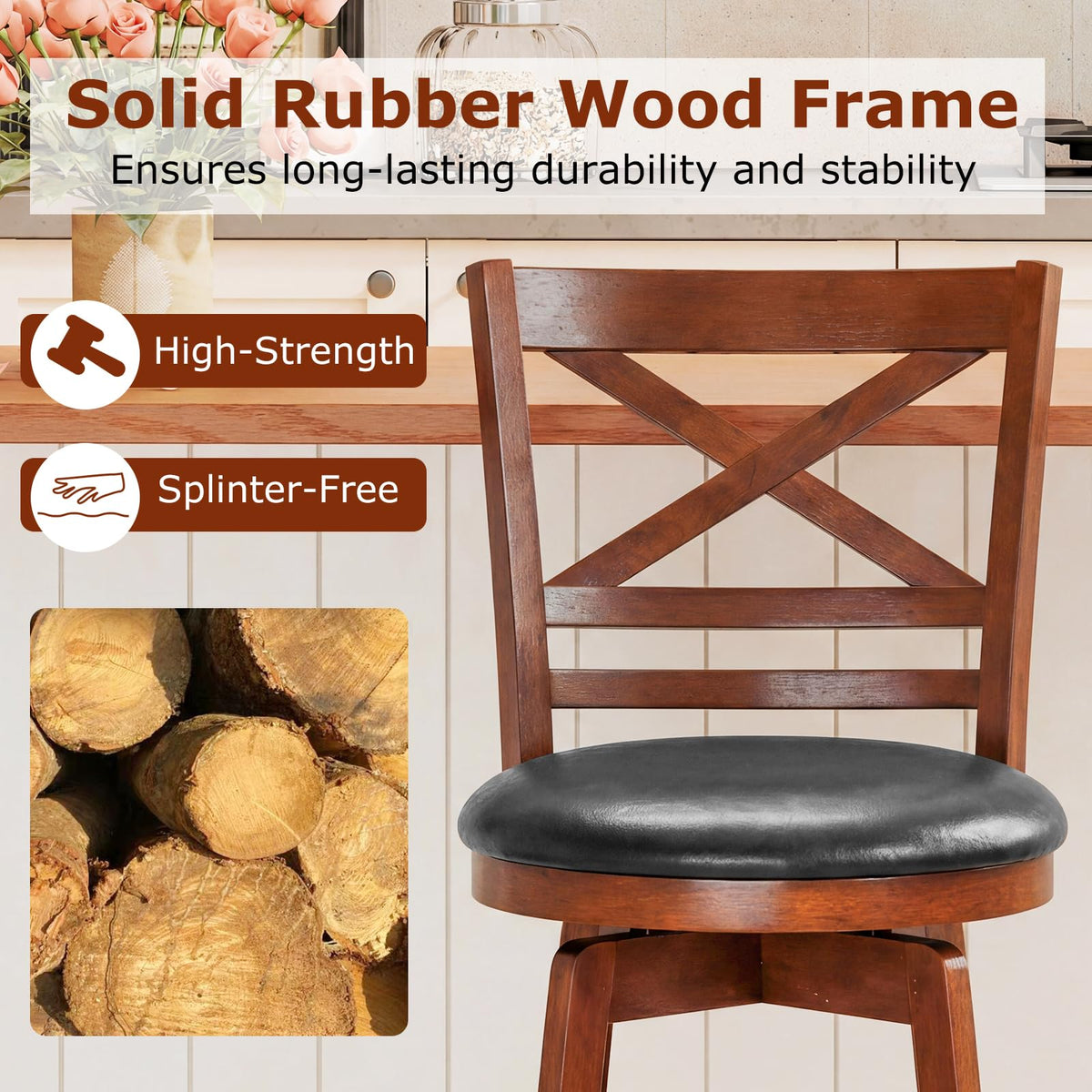 Goflame 25 Inch Swivel Bar Stools Set of 2/4 with PU Faux Leather Upholstered Seat