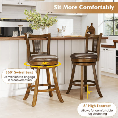 Goflame 25" Bar Stools Set Swivel Counter Height Bar Chairs with PE Rattan Back
