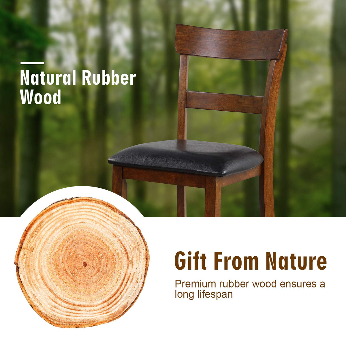 Goflame 25.5-Inch Counter Height Chair with Backrest, Foam-Padded Cushion, Rubber Wood Legs