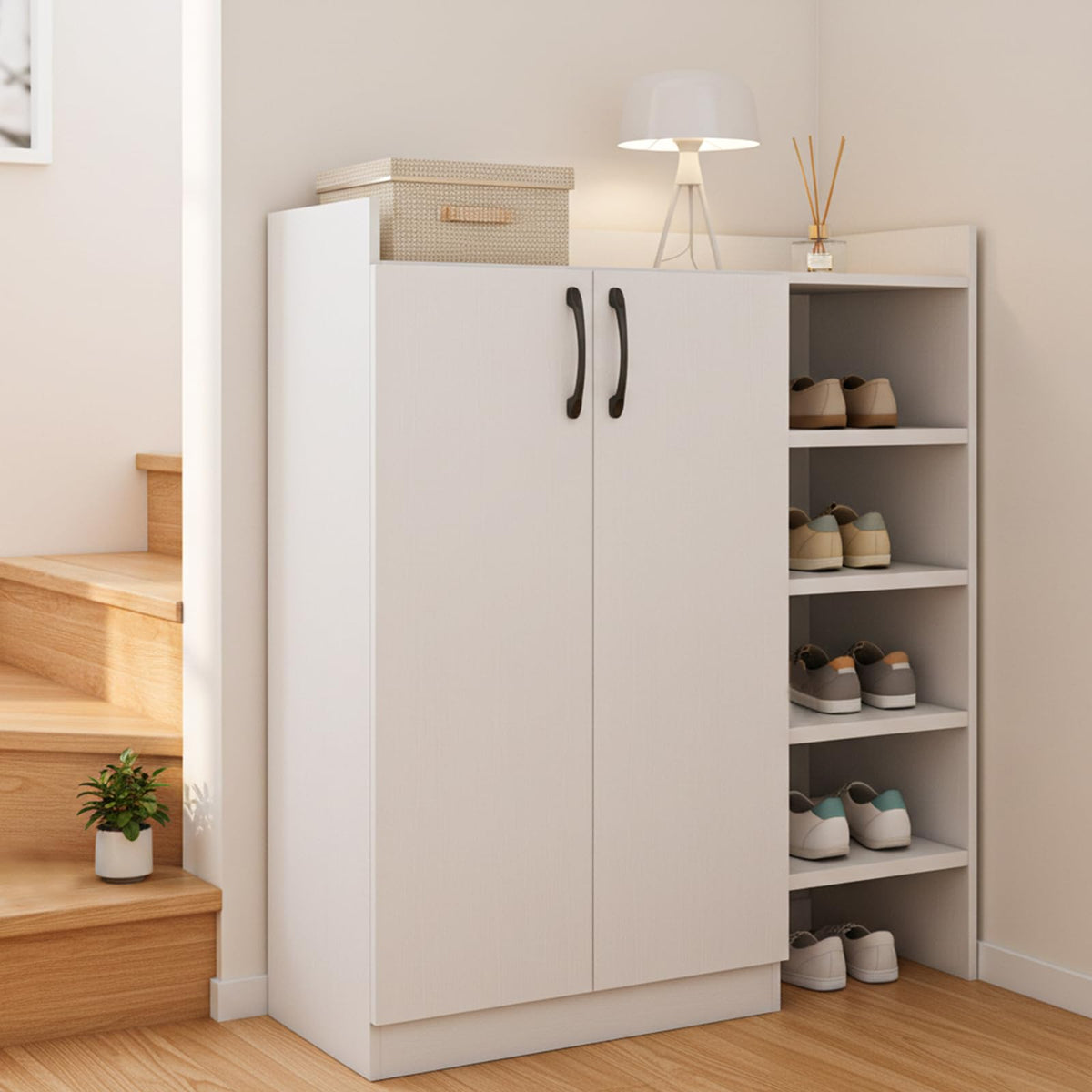 Goflame Wooden Shoe Storage Organizer w/2 Doors for Entryway