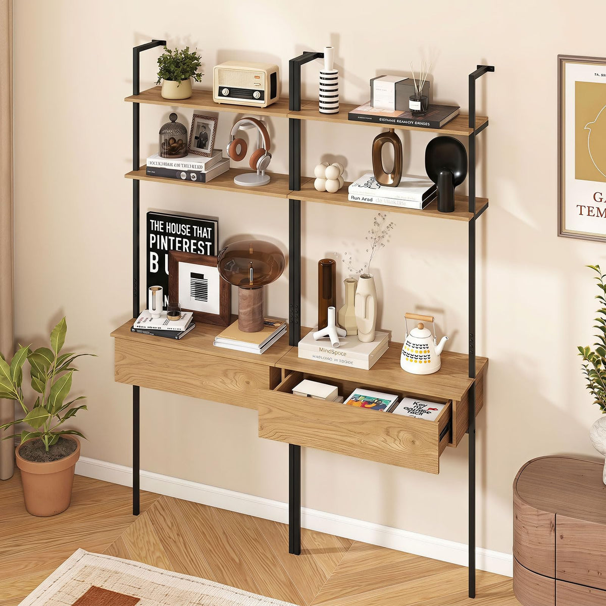 Goflame 4-Tier Ladder Bookshelf for Living Room