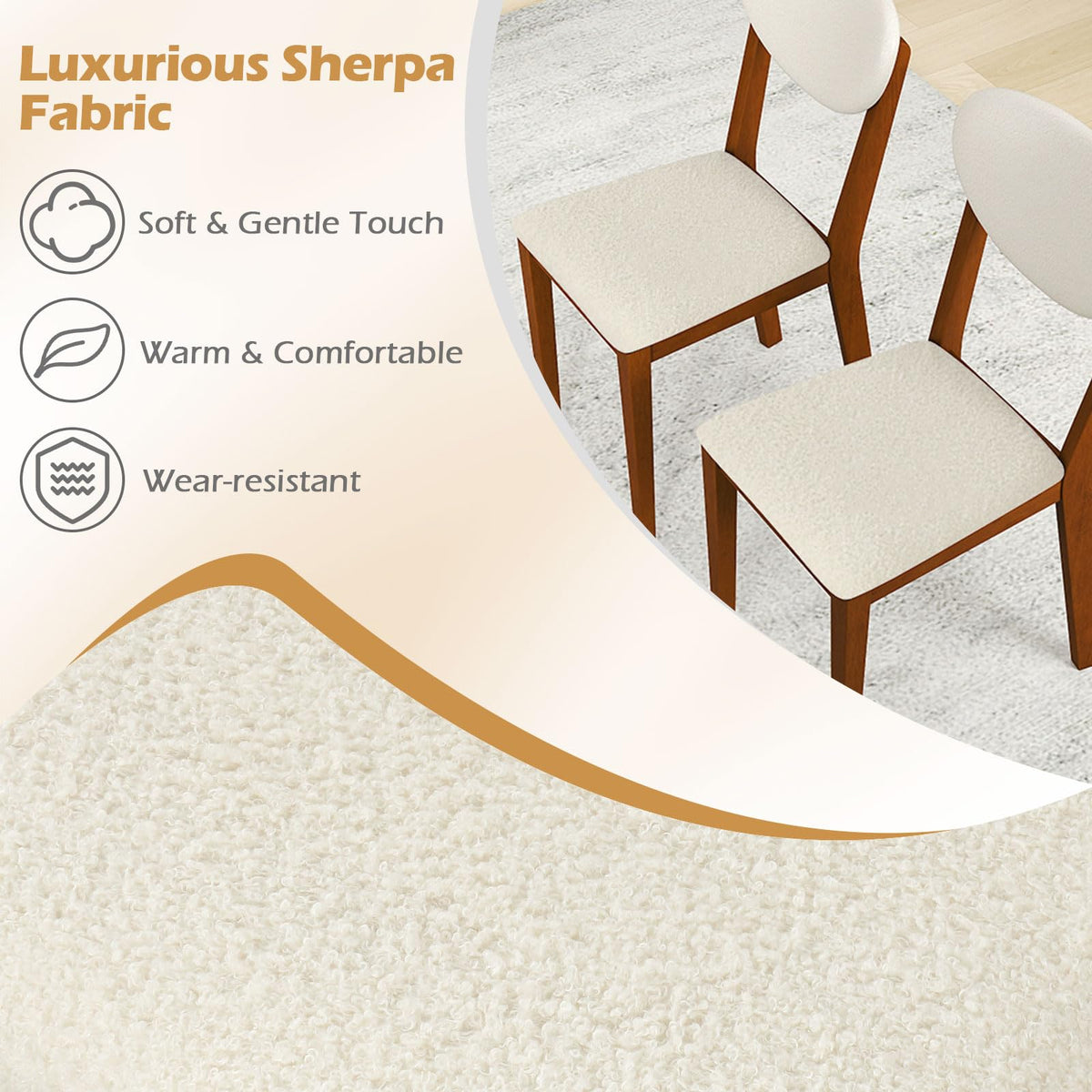 Goflame Sherpa Dining Chairs Set of 4 Modern Kitchen Chair w/Rubber Wood Legs