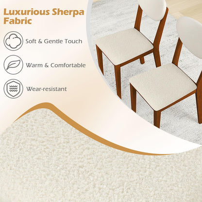 Goflame Sherpa Dining Chairs Set of 4 Modern Kitchen Chair w/Rubber Wood Legs