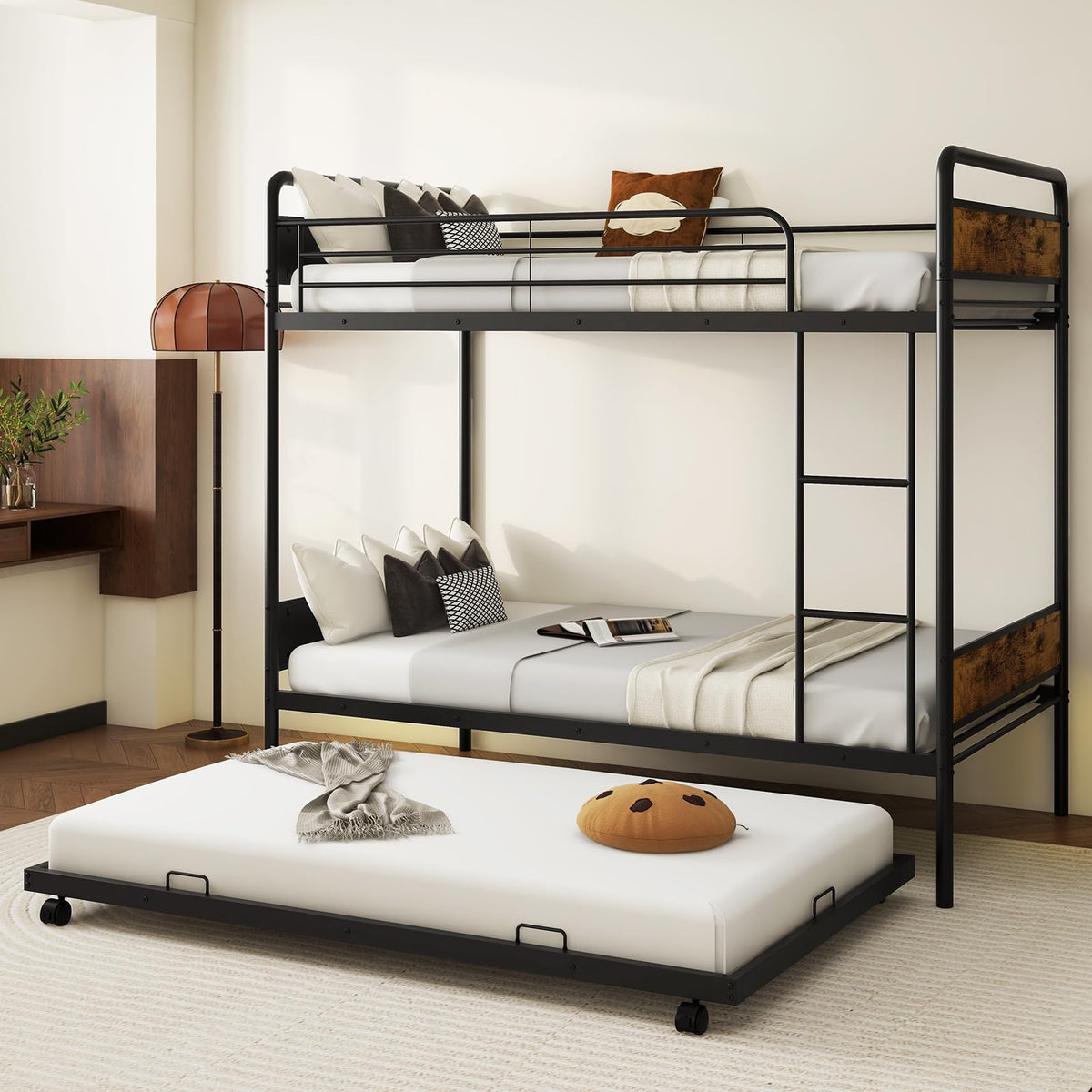 Goflame Metal Twin Over Twin Bunk Bed with Trundle