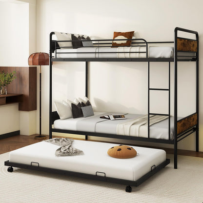 Goflame Metal Twin Over Twin Bunk Bed with Trundle