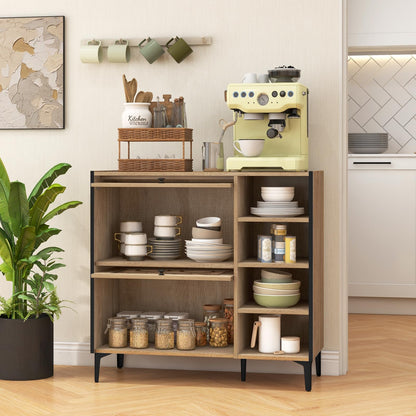 Goflame Shoe Cabinet with Flip & Slide Doors, Shoe Storage Cabinet with Adjustable Cube Shelves(Decorative Doors)