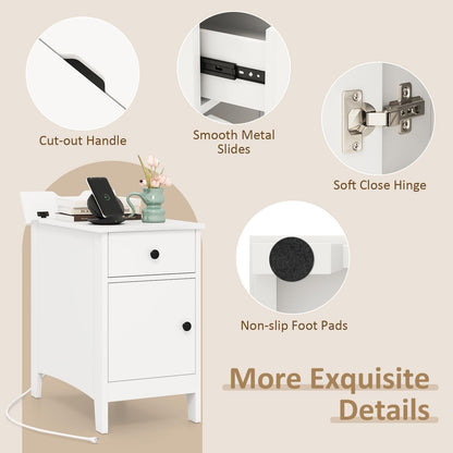 Goflame Nightstand with Charging Station, Flip Top End Table w/USB Ports & Outlets, Modern Side Table w/Storage Drawer