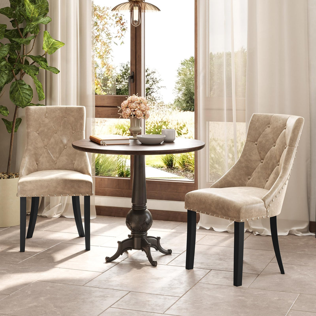 Goflame Upholstered Dining Chairs Set of 2/4, Tufted Wingback Kitchen Chairs w/Solid Wood Legs, Padded Seat