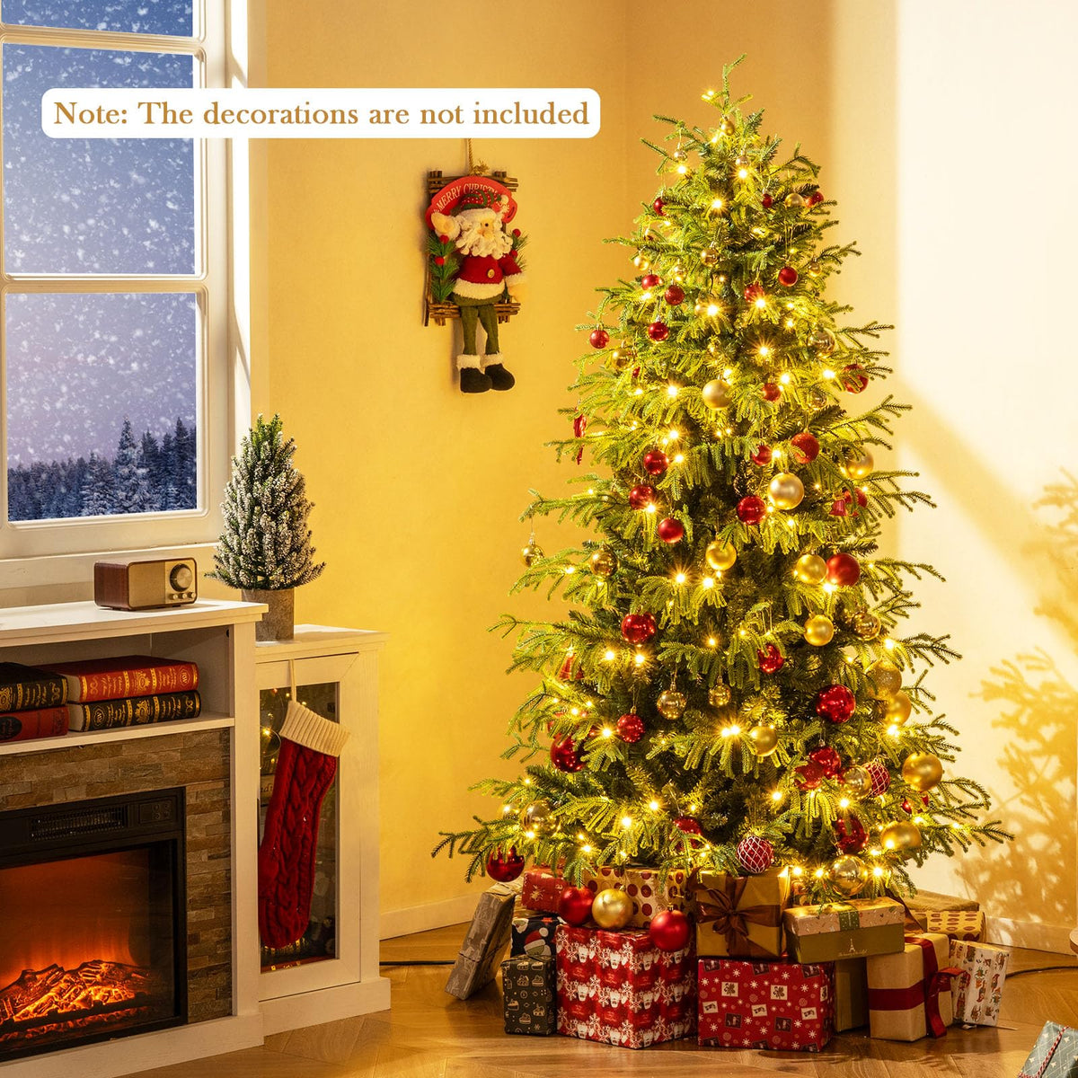 Goflame Pre-Lit Artificial Christmas Tree with PVC & Soft TPE Branch Tips & Foldable Metal Stand
