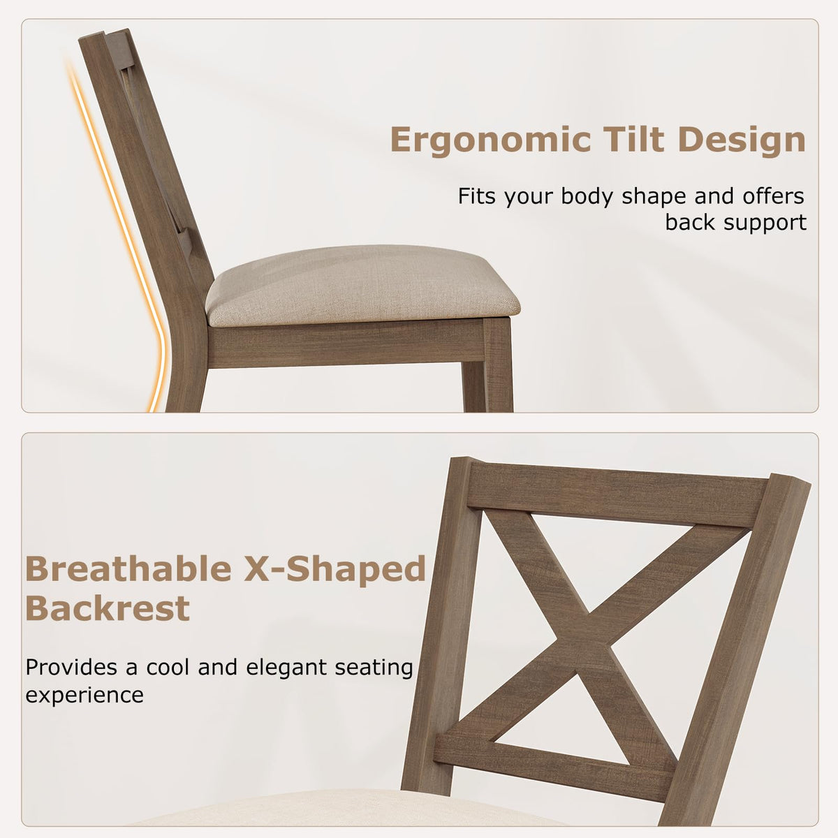 Goflame Wooden Dining Chairs Set of 2/4 with Rubber Wood Legs, Fabric Padded Seat Cross Back