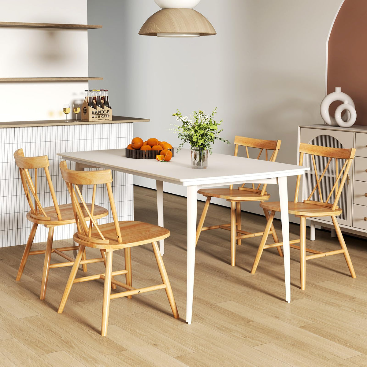 Goflame Wooden Dining Chairs Set of 2/4, Farmhouse Windsor Kitchen Chairs w/Cross Back, Wide Seat