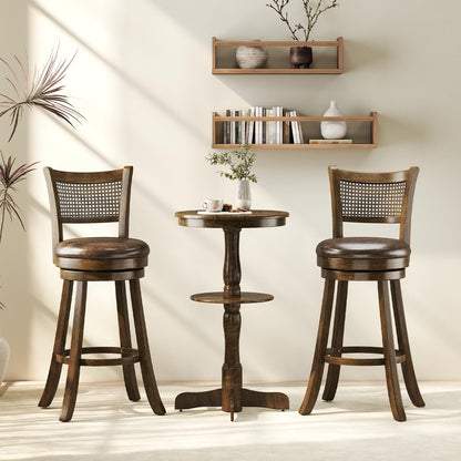 Goflame 30" Bar Height Bar Chairs with PE Rattan Backrest Upholstered Leathaire Barstools