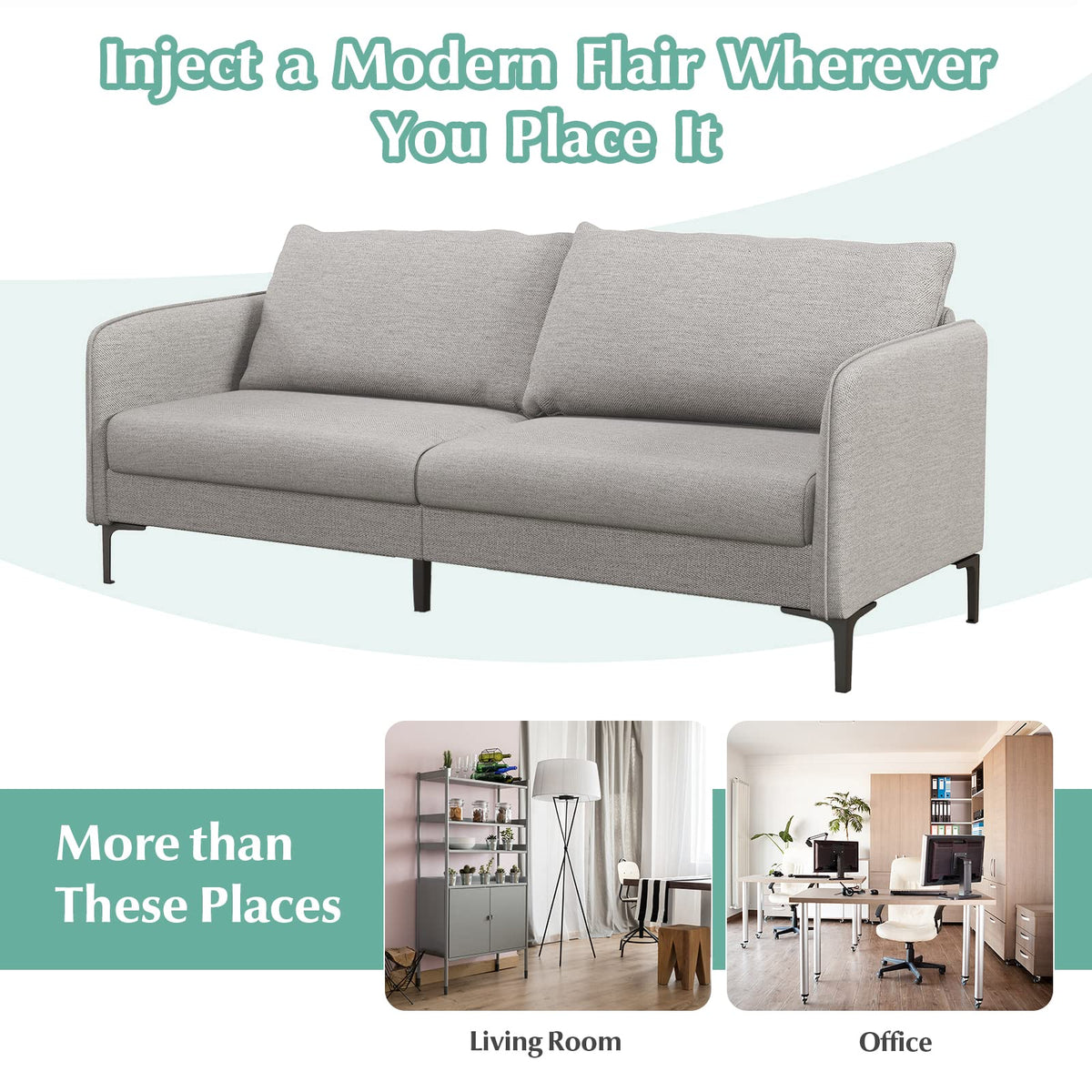 Goflame Upholstered Sofa Couch, 76" Modern Grey Loveseat