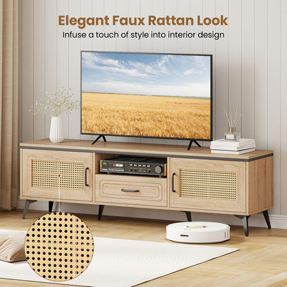 Goflame TV Stand for 60/65 Inch TV | Boho Entertainment Center with Storage Cabinets