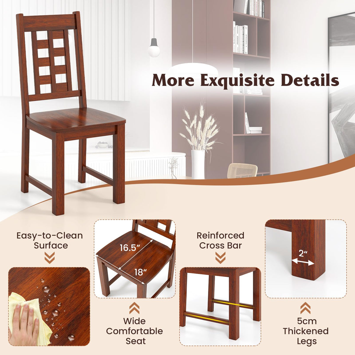 Goflame Kitchen Chair with Solid Rubber Wood Frame