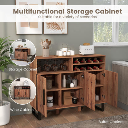 Goflame Wine Bar Cabinet, Buffet Sideboard with 3 Doors & Adjustable Shelves, Liquor Cabinet