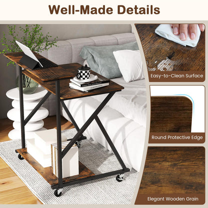 Goflame Rolling Small Desk with Storage | Compact Computer Desk for Small Spaces with Charging Station