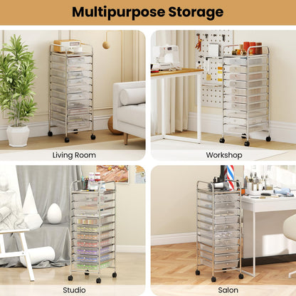Goflame 10-Drawer Rolling Storage Cart with Metal Frame and Lockable Universal Wheels