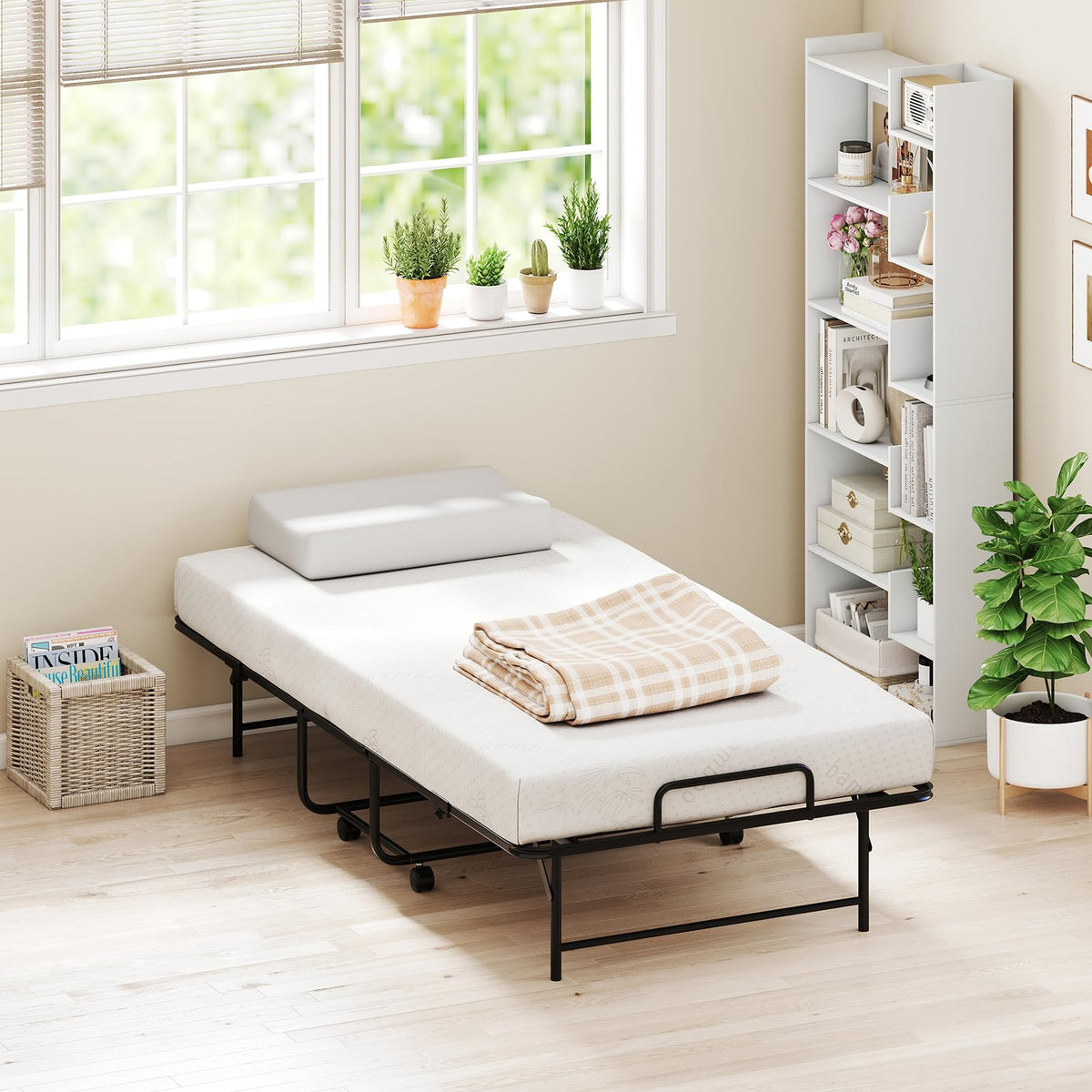 Goflame Twin Folding Bed Frame with Mattress